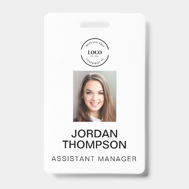 Simple Business Logo QR code Employee photo Badge (Front)