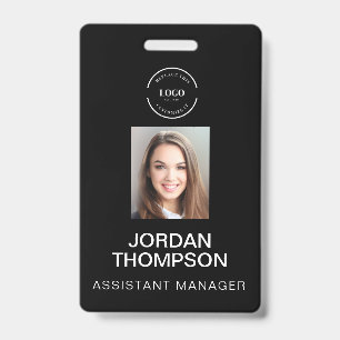 Simple Business Logo QR code Employee photo black Badge