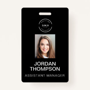 Simple Business Logo QR code Employee photo black Badge