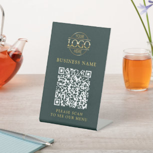 Simple Business Logo QR Code Menu Contactless Pedestal Sign