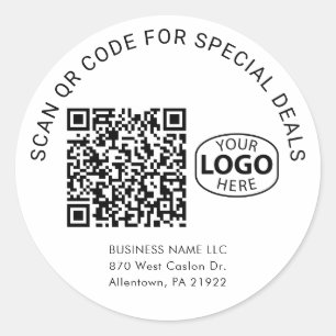 Simple Business Logo QR Code Typography Custom Classic Round Sticker