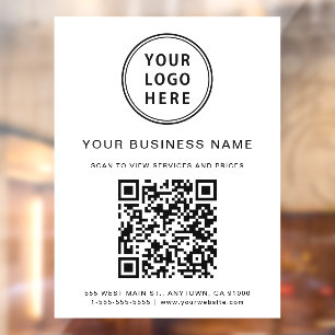 Simple Business Logo QR Code White Window Cling