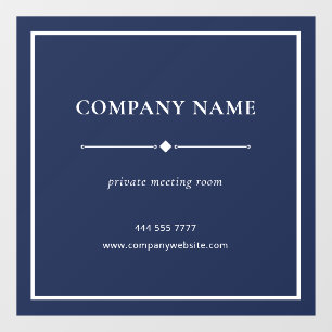 Simple Business Office Name White on Navy Blue Window Cling