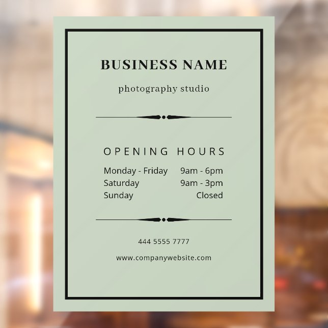 Simple Business Office Sage Green Opening Hours Window Cling (Sheet 2)