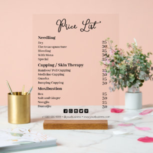 Simple Business Price List Acrylic Sign