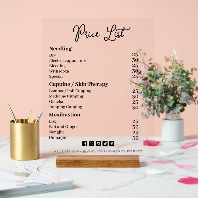 Simple Business Price List Acrylic Sign (Wedding)