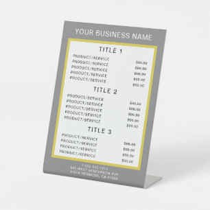 Simple Business Price List Yellow Grey Pedestal Si Sign
