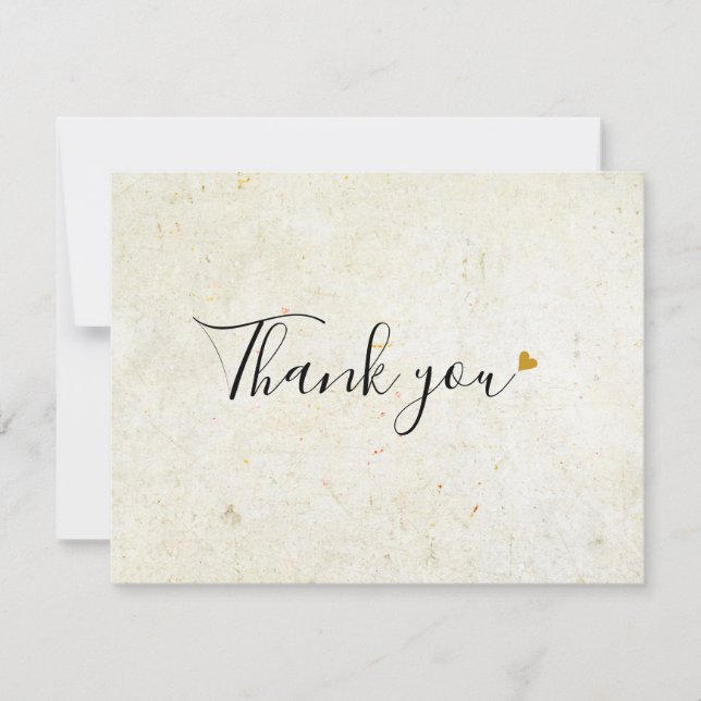 Simple Business Rustic Boho Gold Heart Script Thank You Card (Front)