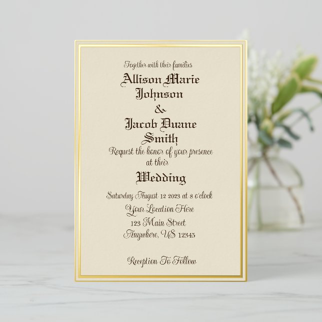 Simple But Elegant Gold Framed Foil Invitation (Standing Front)