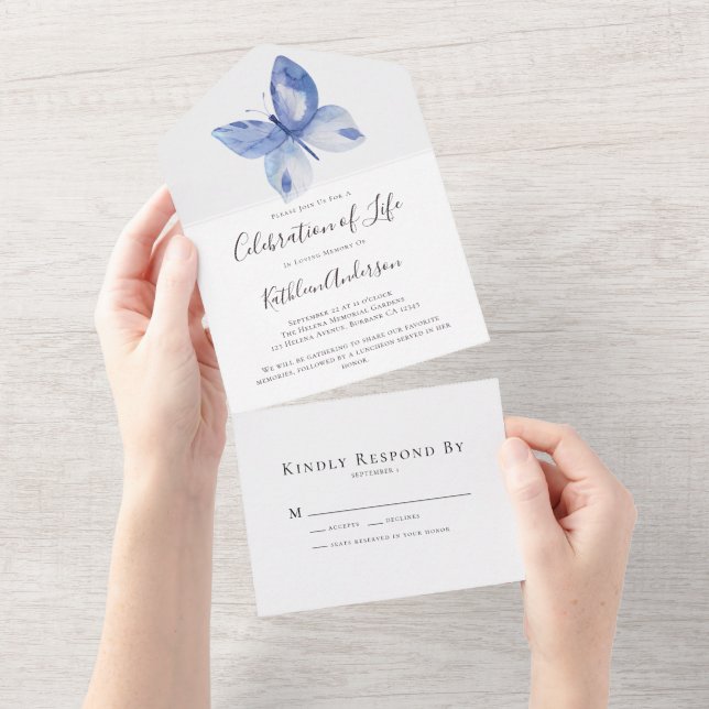 Simple Butterfly Celebration of Life   All In One Invitation (Tearaway)