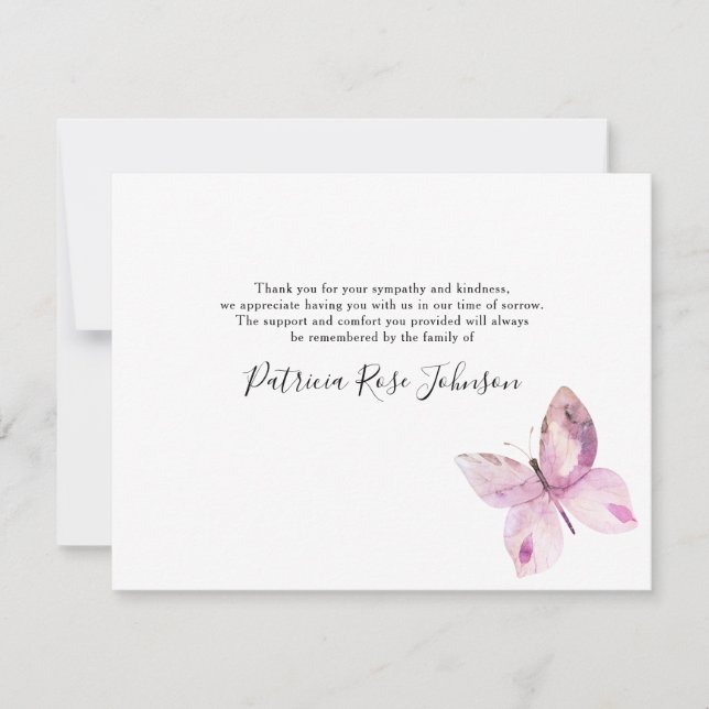 Simple Butterfly Funeral Memorial Thank You Card (Front)