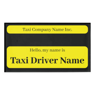 Simple Cab Taxi Driver Name Plate Black and Yellow