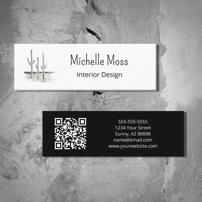 Simple Cactus QR code Interior Design  Mini Business Card (Creator Uploaded)