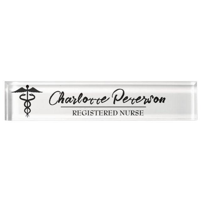 Simple Caduceus Custom Doctor Nurse Nameplate (Front)