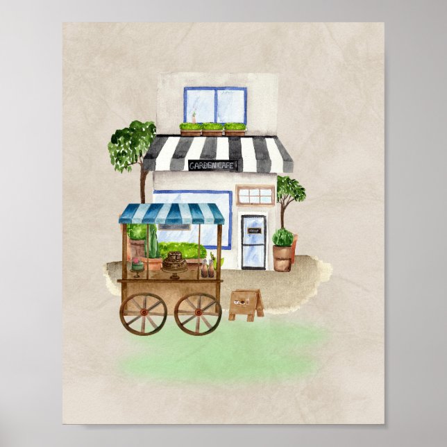 Simple Café with Cake Cart – Warm and Elegant  Poster (Front)