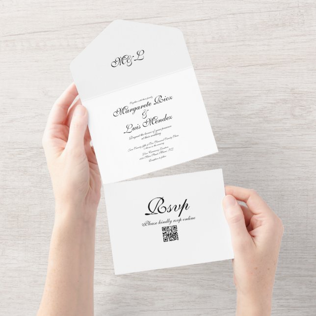  Simple Caligraphy Black White Elegant Wedding  All In One Invitation (Tearaway)