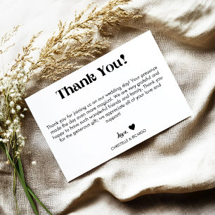 Simple caligraphy script wedding thank you card