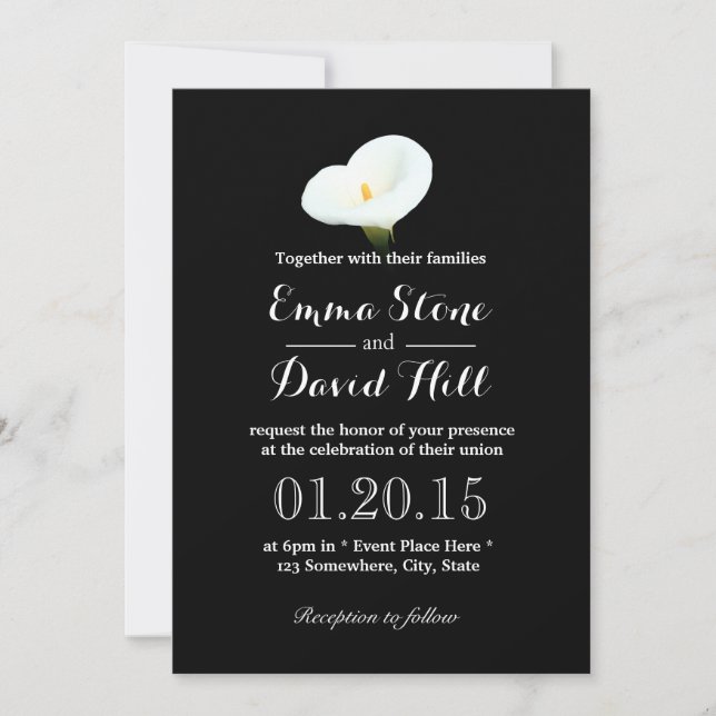 Simple Calla Lily Dark Wedding Invitations (Front)