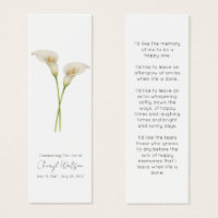 Simple Calla Lily Funeral Memorial Bookmark