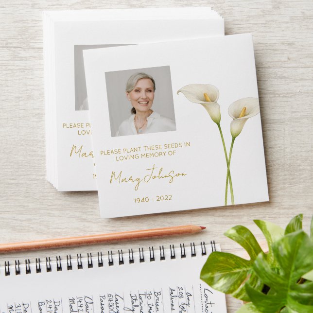 Simple Calla Lily Photo Funeral Seed Envelope (Stacked)