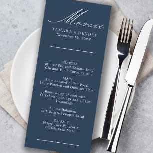 Simple calligraphie Marine Blue Mariage Menu