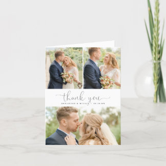 Simple Calligraphy 3 Photo Collage Thank You Card