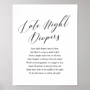 Simple Calligraphy Baby Shower Late Night Diapers Poster