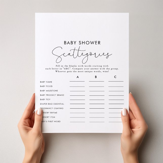 Simple Calligraphy Baby Shower Scattegories Game  (Creator Uploaded)