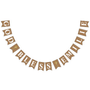 Simple calligraphy baptism first communion bunting flags