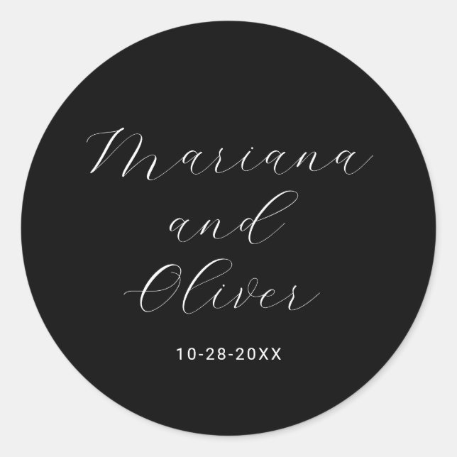 Simple Calligraphy Black Classic Round Sticker (Front)