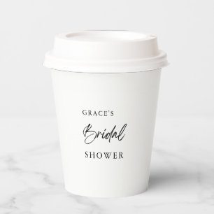 Simple Calligraphy Black & White Bridal Shower Paper Cups