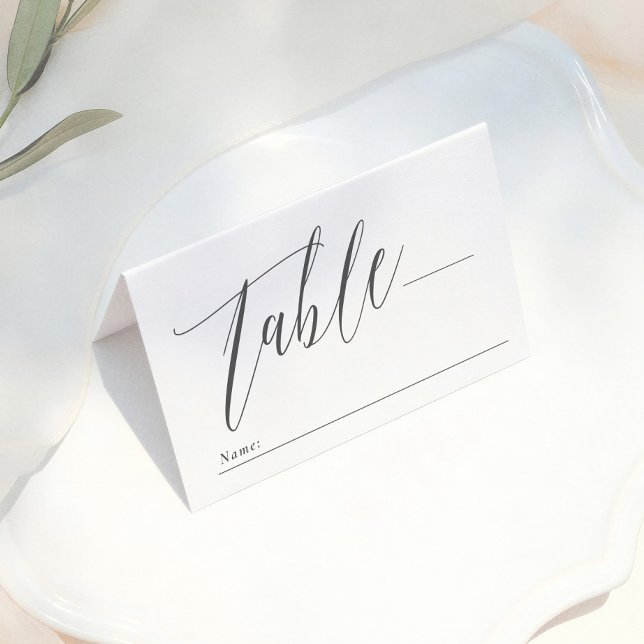Simple Calligraphy Black & White Monogram Wedding Place Card (Creator Uploaded)