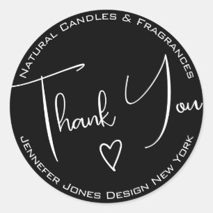 Simple Calligraphy Black & White Thank You Labels