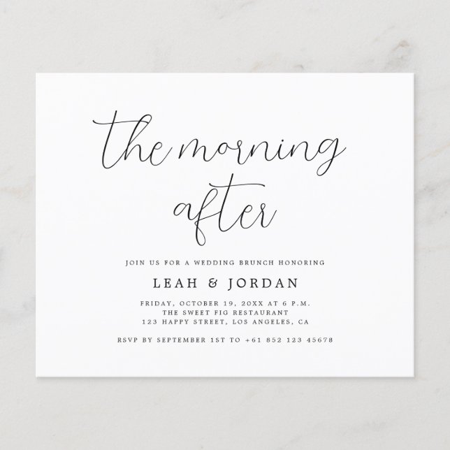 Simple Calligraphy Budget Morning After Wedding Flyer (Front)