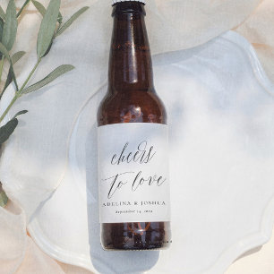 Simple Calligraphy Cheers To Love Wedding Beer Bottle Label