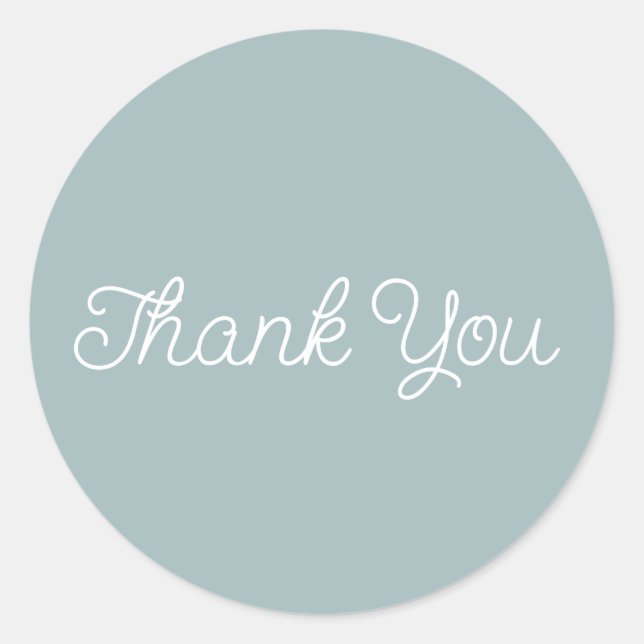 Simple Calligraphy Dusty Blue Flat Thank You Card Classic Round Sticker (Front)