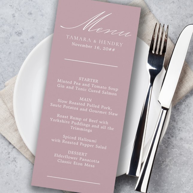 Simple Calligraphy Dusty Rose Wedding Menu (Creator Uploaded)