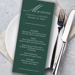 Simple Calligraphy Emerald Wedding Menu