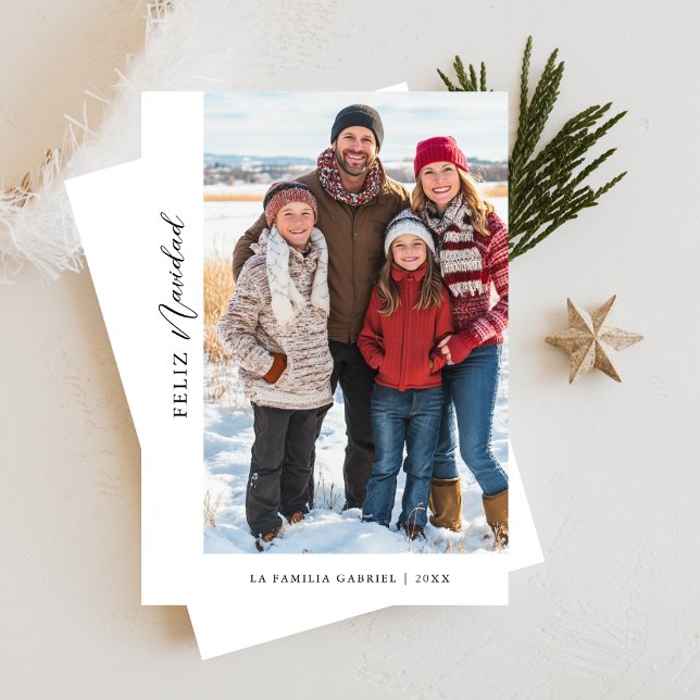 Simple Calligraphy Feliz Navidad Christmas Photo Holiday Card (Creator Uploaded)