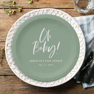 Simple Calligraphy Gender Neutral Baby Shower Paper Plate