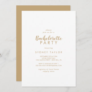 Simple Calligraphy | Gold Back Bachelorette Party Invitation