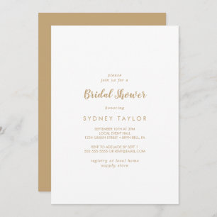 Simple Calligraphy   Gold Back Bridal Shower Invitation