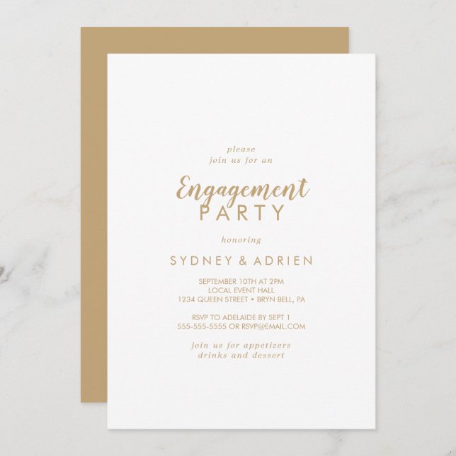 Simple Calligraphy | Gold Back Engagement Party Invitation (Front/Back)