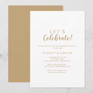 Simple Calligraphy Gold Back Let's Celebrate Party Invitation