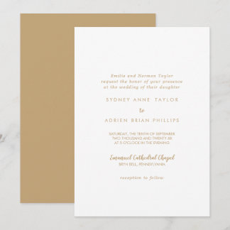 Simple Calligraphy|Gold Back Traditional Wedding Invitation