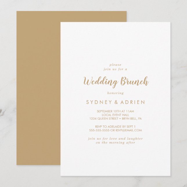Simple Calligraphy|Gold Back Wedding Brunch Invitation (Front/Back)
