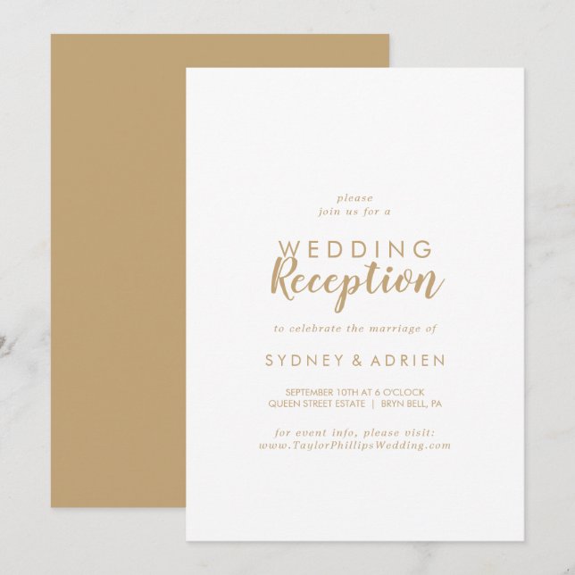 Simple Calligraphy | Gold Back Wedding Reception  Invitation (Front/Back)