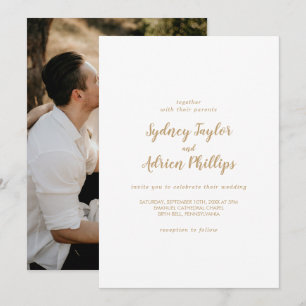 Simple Calligraphy Gold Photo Casual Wedding Invitation