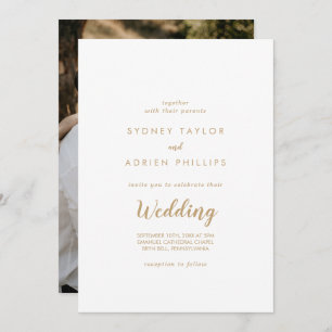 Simple Calligraphy Gold Photo Informal Wedding Invitation