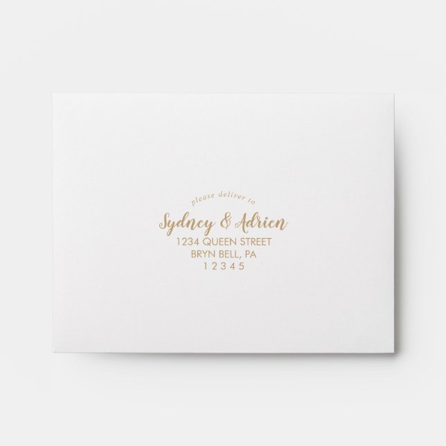 Simple Calligraphy|Gold Self-Addressed RSVP Envelope (Front)